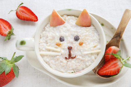 Cat kitten porridge breakfast , food art for kidsの写真素材