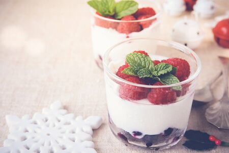 Christmas healthy fruit pudding, breakfast, toningの写真素材