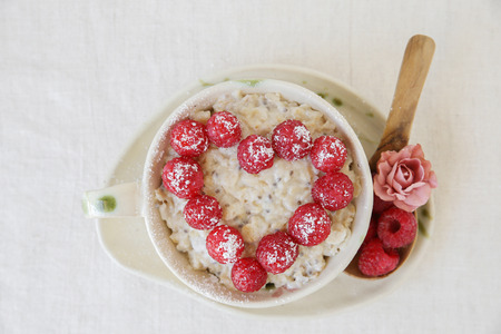 Love heart oatmeal, fun valentines breakfastの写真素材