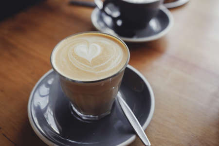 glass of coffee latte artの写真素材