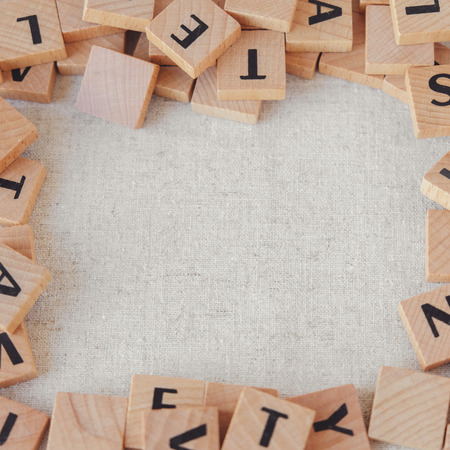 Letter wooden blocks  frame, copy space background for Learning English language Educational concept