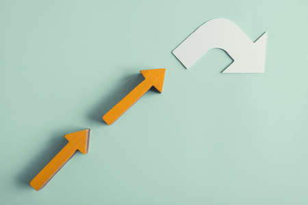 White arrow turning direction, Disruptive inovation and change business concept, managing impacts of...