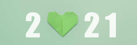 2021 with green heart, healthy wellness, CSR social responsibility concept, New Year eco sustainable...
