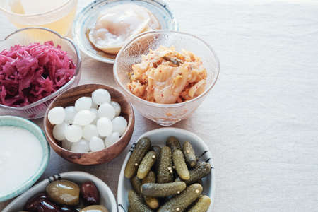 variety of fermented probiotic foods for gut healthの写真素材