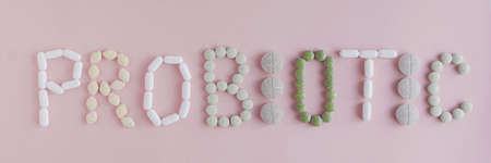 Supplements in word of probiotic for gut healthの写真素材