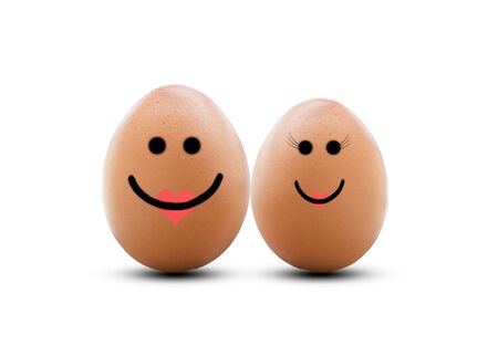 two happy eggs couple with love isolated on white.の写真素材