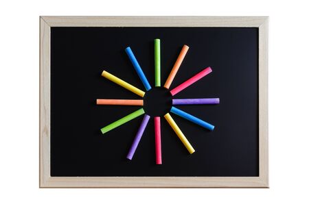 colorful color chalk variety on blackboard.の写真素材