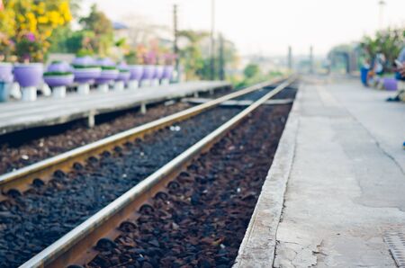 track railway platform train station.の写真素材