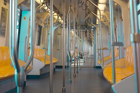 blur empty people in sky train in long holiday abstract background modern public transportation.