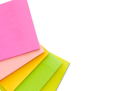 blank sticky note or post note colorful green yellow and pink  isolated on white background flat lay...