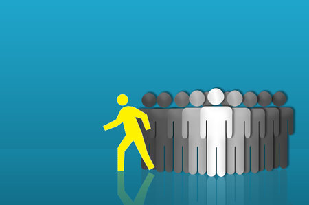 changing thinking idea concept group of diversity business people and leader with one man changer walking out of team.の写真素材