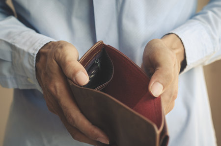 business man open show wallet with empty of money. financial poverty payment problem concept.の写真素材