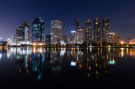 night light city building skyline of skyscraper in downtown the cityscape landmark in Bangkok Thailand for business and travel center.の写真素材