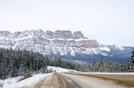 The road in the Banff national park with Rockies Mountain background