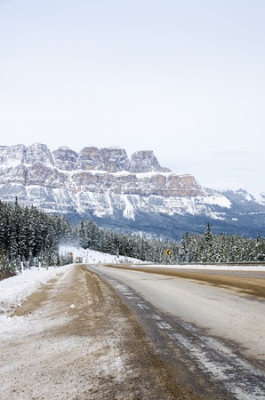 The road in the Banff national park with Rockies Mountain backgroundの写真素材