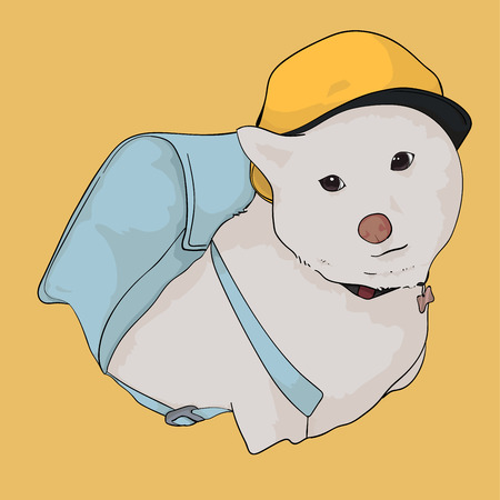 student white shiba inn to schoolのイラスト素材