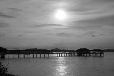 black and white view, port before rainingの写真素材