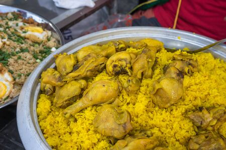 close up rice cooked with chicken, food in  fair on urban of  Thailandの写真素材