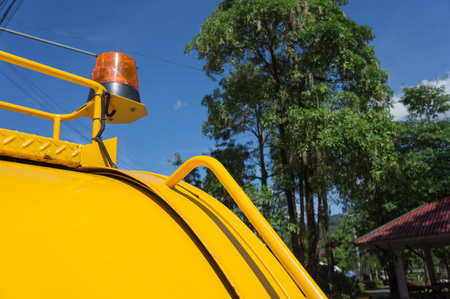 close up garbage truck  and park backgroundの写真素材