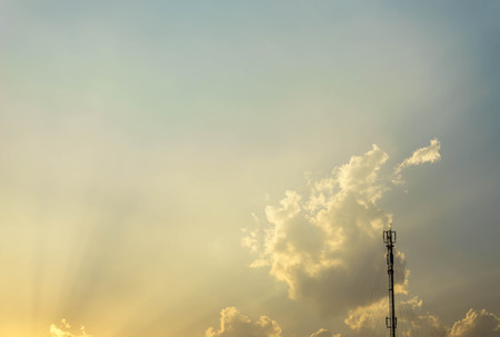 mast and background of sunset behind cloudの写真素材