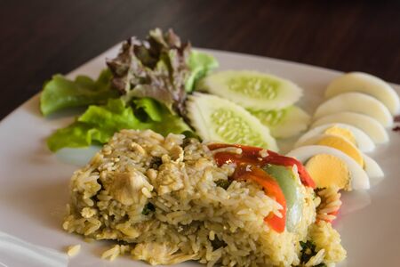 Thai chicken green curry fried riceの写真素材