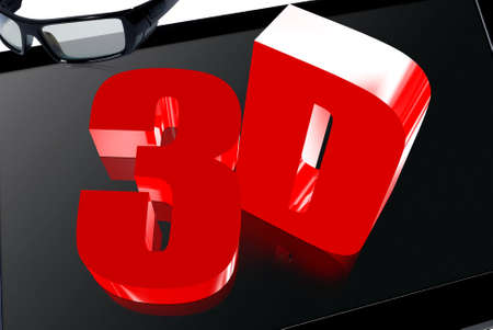 3D three dimensional glasses on the screen juxtaposeの写真素材