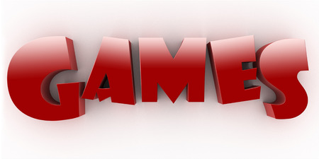 Three Dimensional Games Red Letters White backgroundの写真素材
