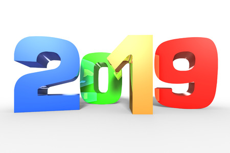 2019 3D,banner 2019,year 2019 white background.の写真素材