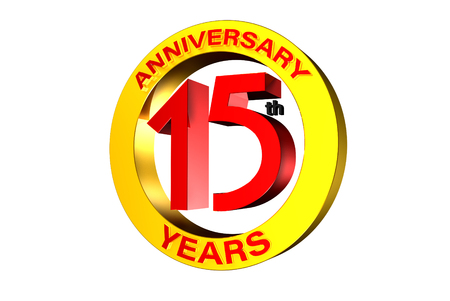 15 th anniversary 3d, 15 years red white background.の写真素材