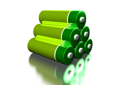 Battery 6 lump green white background.の写真素材
