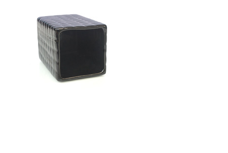 Black ceramic square vase on white background.(with Clipping Path).