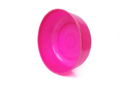 Pink water bowl on white background.(with Clipping Path).の写真素材