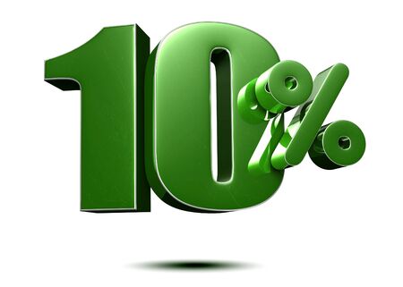 10 percent green 3d rendering on white background.の写真素材