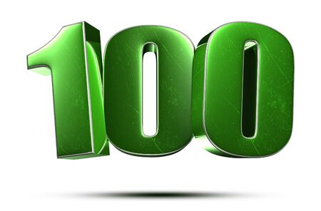 100 3d numbers green on white background.