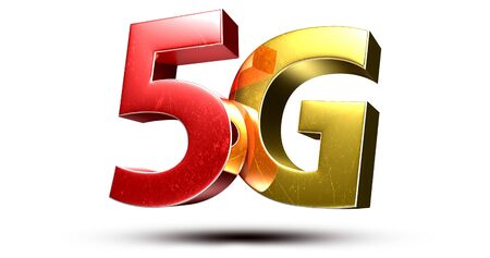 3D illustration 5G red gold isolated on a white background.の写真素材