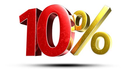3D illustration 10 percent red gold isolated on a white background.