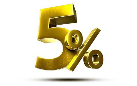 3D illustration 5 Percent Gold isolated on a white background.の写真素材