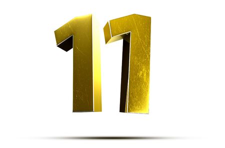 3D illustration Golden number 11 isolated on a white background.