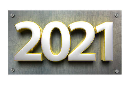 3D illustration number 2021 Stainless Steel Signs isolated on a white background.(with Clipping...