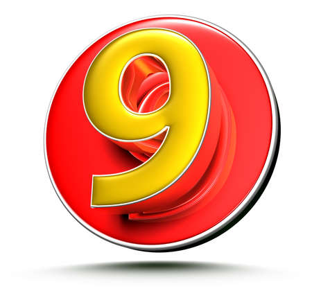 3D illustration Golden number 9 isolated on a white background.(with Clipping Path).