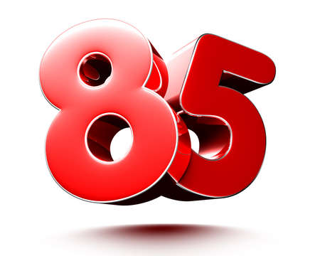 Red numbers 85 isolated on white background illustration 3D rendering.(with Clipping Path).