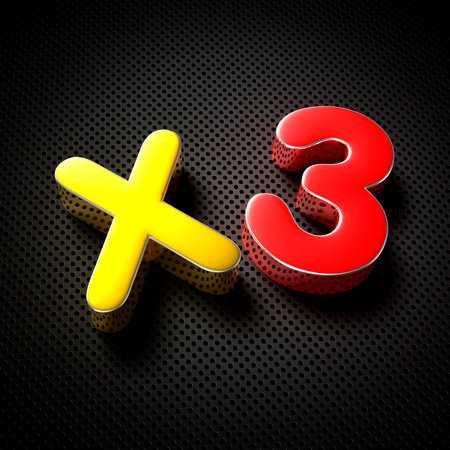 X3 3D illustration on the black grid.の写真素材