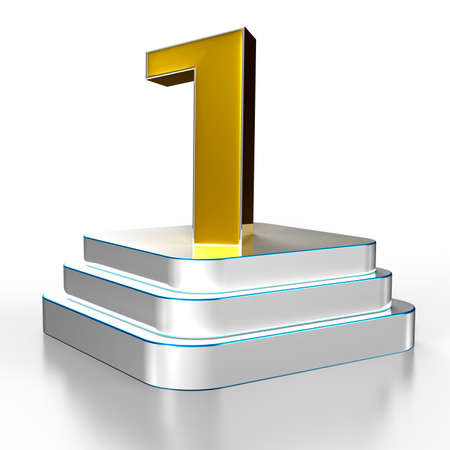 Numbers 1 gold are on a stainless steel platform illustration 3D rendering