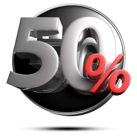 50 percent red 3D illustration on a white background