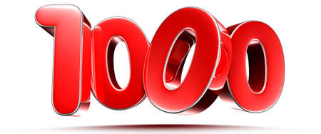 Rounded red numbers 1000 on white background 3D illustrationの写真素材