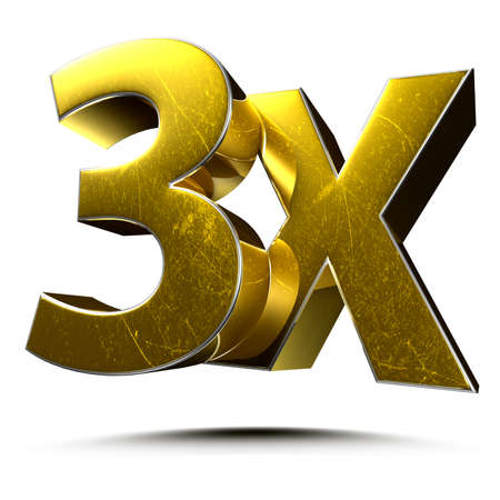 3D illustration 3x gold on white backgroundの写真素材