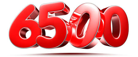 Rounded red numbers 6500 on white background 3D illustrationの写真素材