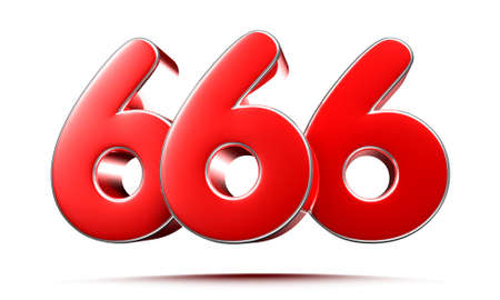 Rounded red numbers 666 on white background 3D illustrationの写真素材