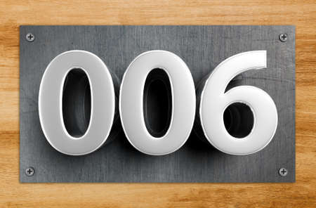 Rendering 3D illustration Stainless Steel Signs number 006 hanging against the room door.(With Clipping Path).の写真素材