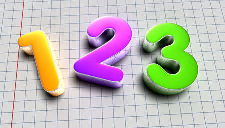 number 123 3D illustration placed on table paper. Learning quiz.learning, teaching.の写真素材